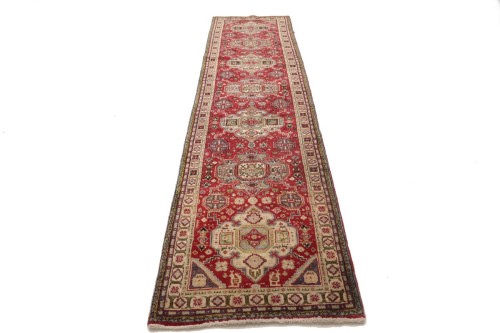Vintage Floral Red 3X12 Tabriz Persian Runner Rug