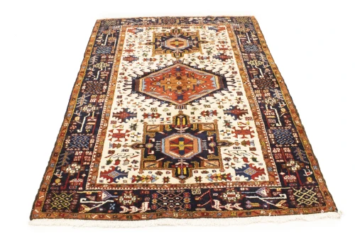 Vintage Cream Geometric 5X7 Karajeh Persian Rug