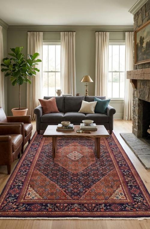 Purple-navy Floral 6'3X9'7 Vintage Oriental Persian Rug