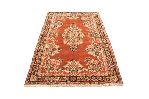 Semi Antique Orange-red Floral 4'3X6'9 Mahal Persian Rug