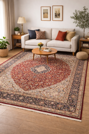 Vintage Red Floral 9X13 Kerman Persian Rug