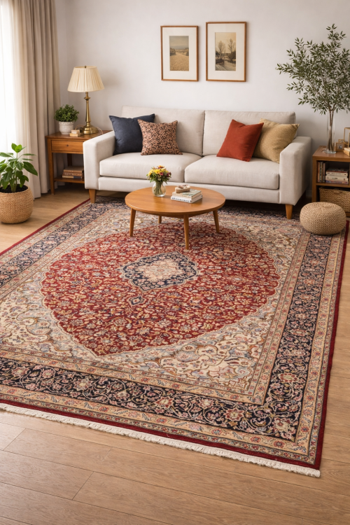 Vintage Red Floral 9X13 Kerman Persian Rug