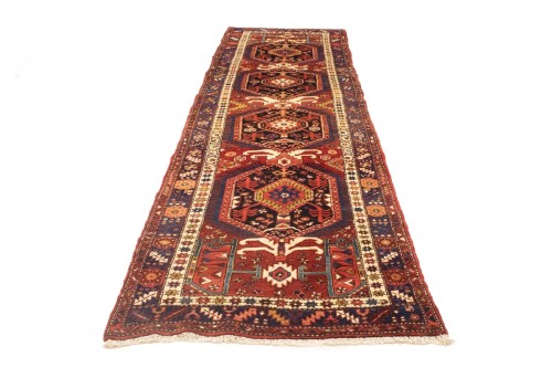 Vintage Geometric Tribal 4X14 Heriz Karajeh Persian Runner Rug
