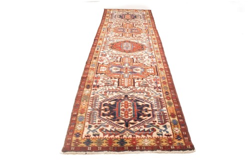 Semi Antique Cream Tribal 4X13 Karajeh Persian Runner Rug