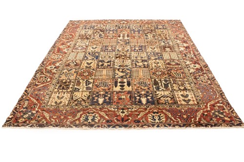 Semi Antique Pictorial Floral 10X12'5 Bakhtiari Persian Rug