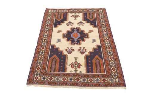 Cream Tribal 3'6X5'7 Sumak Persian Rug