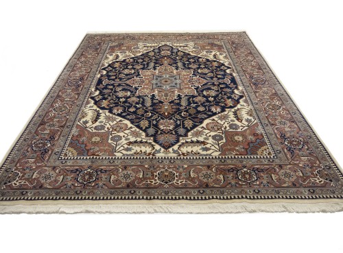 Dark Navy Floral Classic 9X12 Heriz Serapi Pakistan Rug