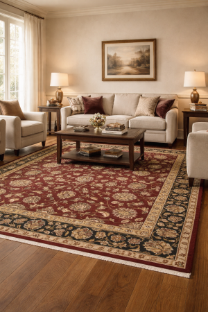 9'1 x 12'2 hand Knotted Red & Charcoal Agra Jaipur Wool Rug