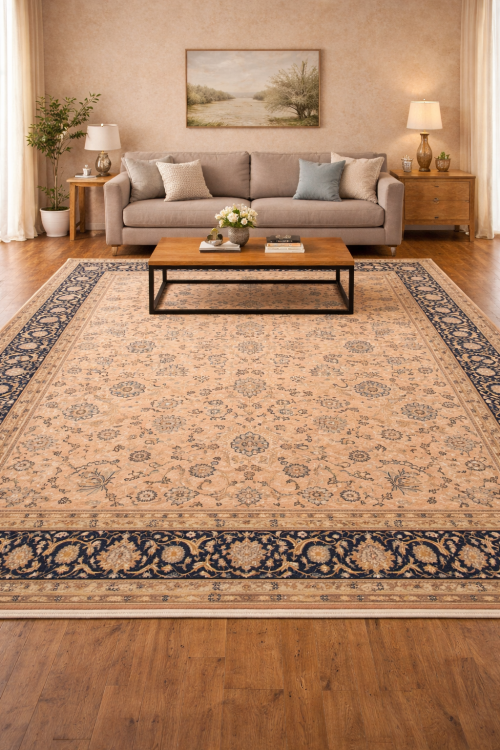 Light Salmon Floral 9X12 Indo-Kashan Vintage Oriental Rug