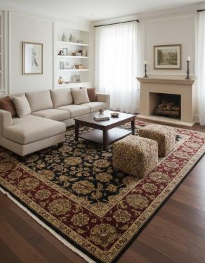 9'0 x 12'3 Hand Knotted Agra Jaipur Black Floral Wool Rug