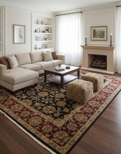 9'0 x 12'3 Hand Knotted Agra Jaipur Black Floral Wool Rug