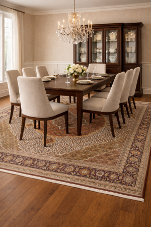 Cream Floral Geometric 8X8 Tabriz Fish Mahi Oriental Rug