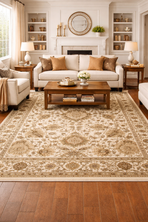 6'1 x 9'0 Agra Jaipur Cream Hand Knotted Floral Wool Rug