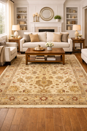 Golden Beige Traditional Floral 6X9 Ziegler Pakistan Rug