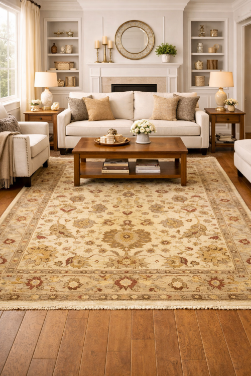 Golden Beige Traditional Floral 6X9 Ziegler Pakistan Rug