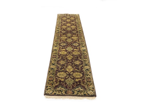Burgundy Floral Classic 2'7X12 Agra Jaipur Oriental Runner Rug