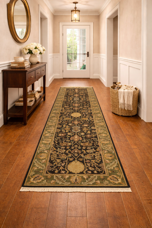 Charcoal Floral Classic 2'7X10 Agra Jaipur Oriental Runner Rug