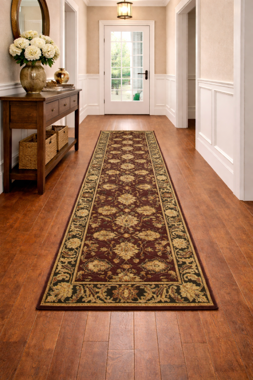 Burgundy Floral Classic 2'7X10 Agra Jaipur Oriental Runner Rug