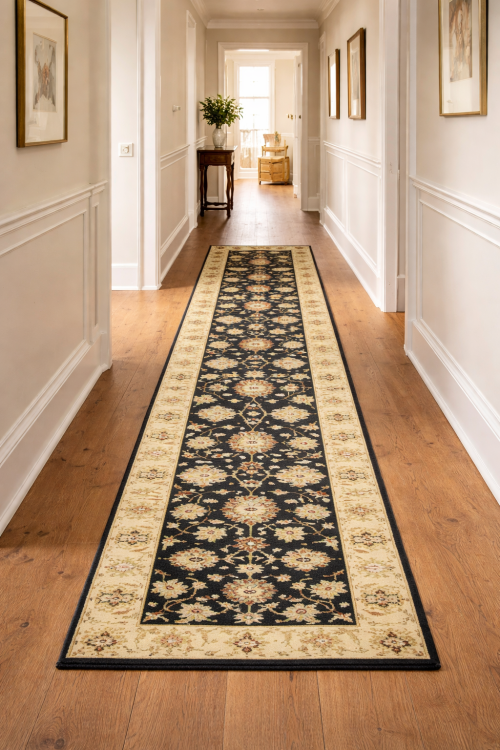 Black Floral 2'6X12 Peshawar Pakistan Oriental Runner Rug