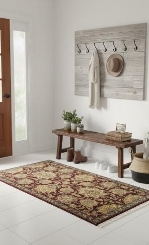 3'0 x 5'0 Red & Cream Hand Knotted Agra Jaipur Wool Rug