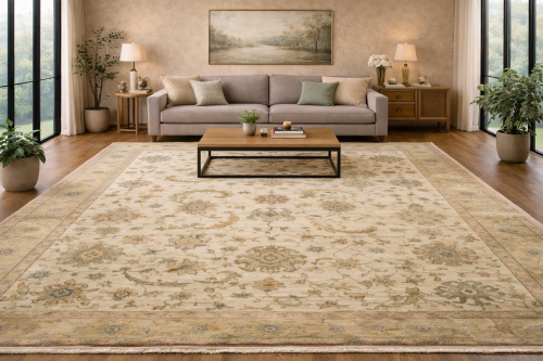 Cream Floral Oushak 12'6X17 Turkish Oriental Rug