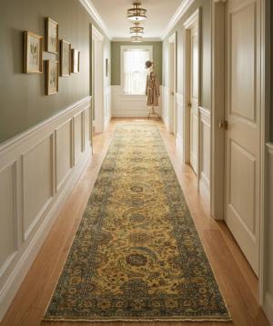 Golden Beige Floral Classic 3X13'5 Agra Jaipur Oriental Runner Rug
