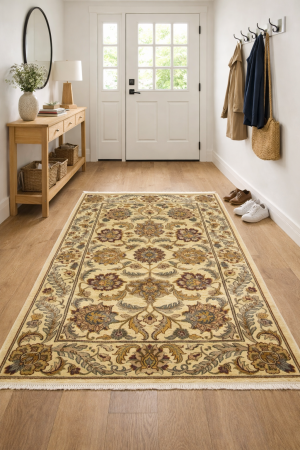 Golden Beige Floral Classic 4X6'5 Agra Jaipur Oriental Rug