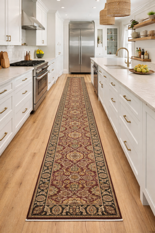 Maroon Red Floral Classic 2'6X18 Agra Jaipur Oriental Runner Rug