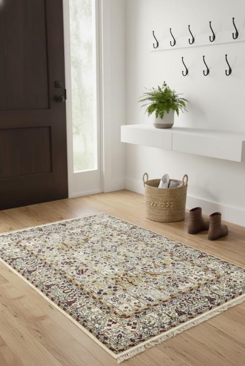 4'0 x 6'2 Hand Knotted Agra Jaipur Cream & Blue Floral Wool Rug