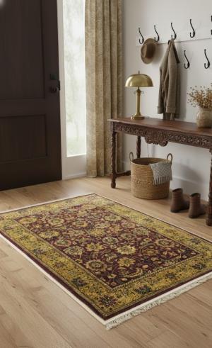4'0 x 6'2 Hand Knotted Purple Floral Agra Jaipur Wool Rug