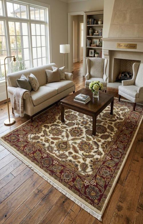 Cream Floral Classic 4'5X6'2 Agra Jaipur Oriental Rug
