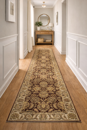 Maroon Red Floral Classic 3X12 Agra Jaipur Oriental Runner Rug