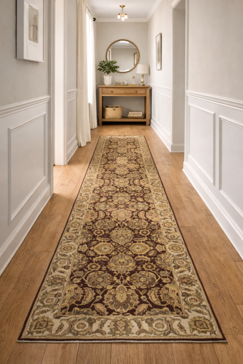 Maroon Red Floral Classic 3X12 Agra Jaipur Oriental Runner Rug