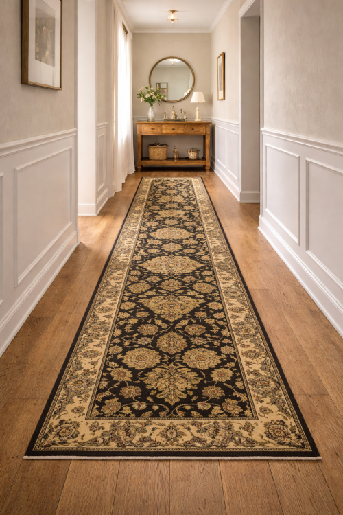 Charcoal Floral Classic 2'6X15'6 Agra Jaipur Oriental Runner Rug