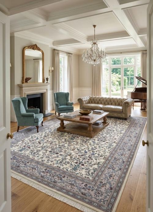 Cream Floral 10X14 Indo-Kashan  Oriental Rug