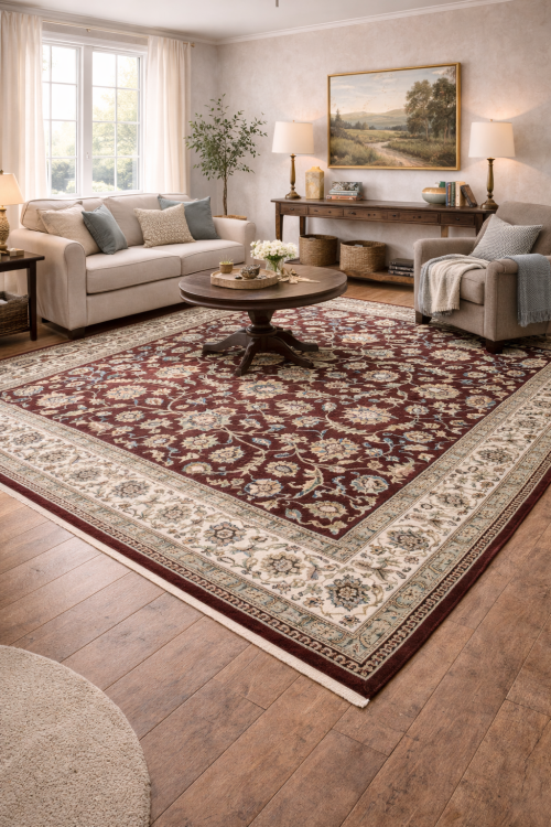 Maroon Red Floral 8X10 Indo-Kashan Oriental Rug