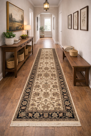 Cream Floral Classic 2'7X12 Agra Jaipur Oriental Runner Rug