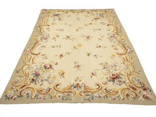 Beige Floral Aubusson 6X9 Needlepoint Oriental Rug