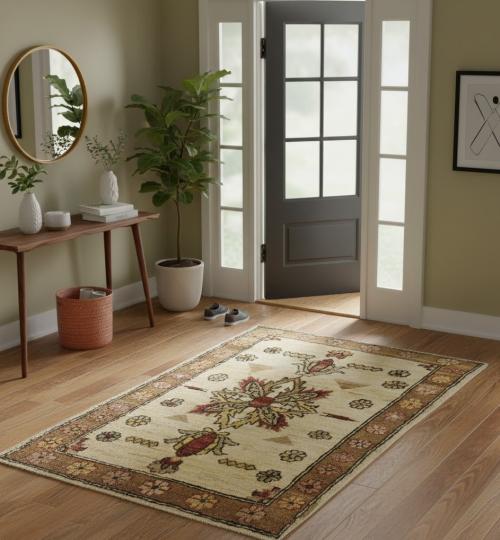 Cream Floral Ziegler Peshawar 2X3 Pakistan Oriental Rug