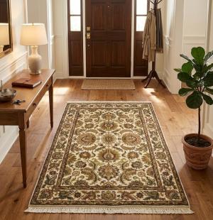 4'1 x 6'0 Cream & Brown Hand Knotted Agra Jaipur Wool Rug