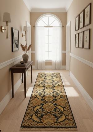 Dark Gray Floral Classic 3X12 Agra Jaipur Oriental Runner Rug