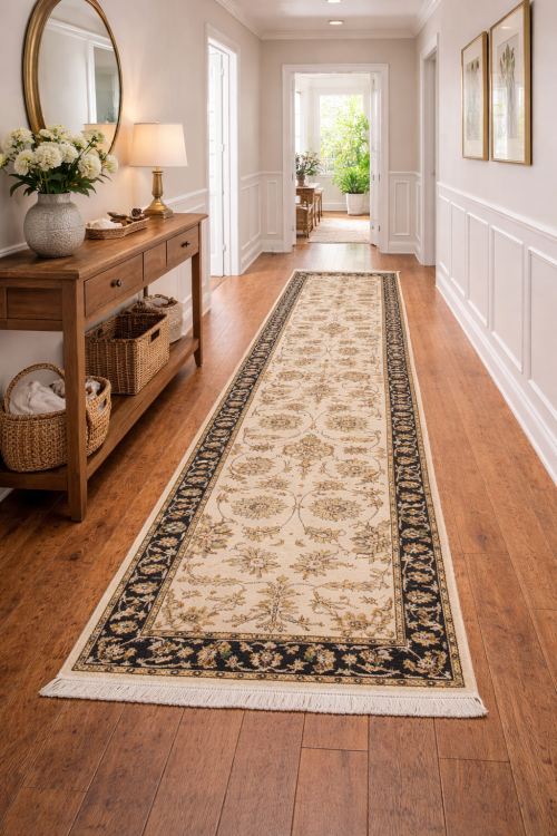 Cream Floral Classic 3X10 Agra Jaipur Oriental Runner Rug