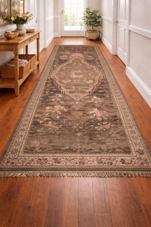 Brown Geometric Reversible 6X14'6 Kilim Oriental Rug