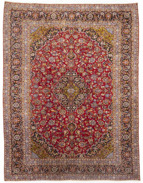 Vintage Red Floral 10X13 Kashan Persian Rug