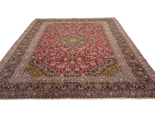 Vintage Red Floral 10X13 Kashan Persian Rug