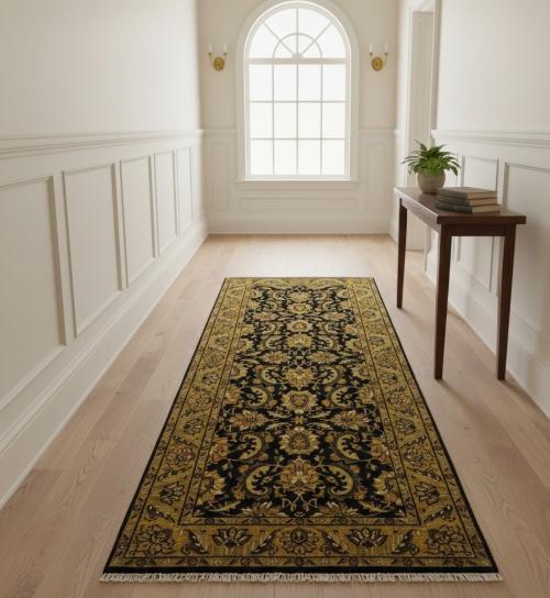 Black Floral Classic 3X8 Agra Jaipur Oriental Runner Rug