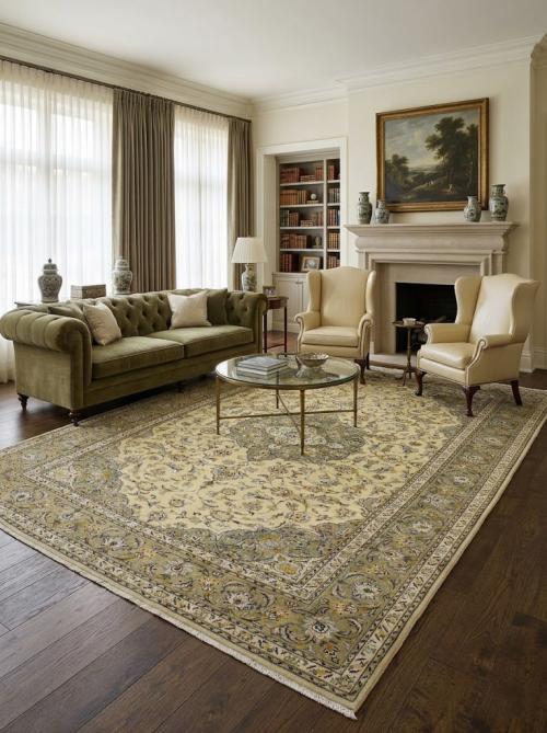 Vintage Beige Traditional 8X11 Kashan Persian Rug