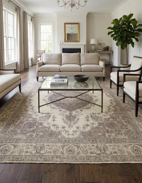 Traditional Floral Distressed 10X13 Muted Tabriz Persian Rug