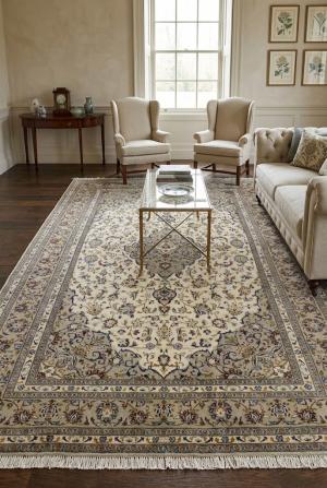 Semi Antique Beige Traditional 8X12 Kashan Persian Rug