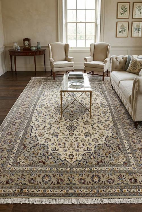 Semi Antique Beige Traditional 8X12 Kashan Persian Rug